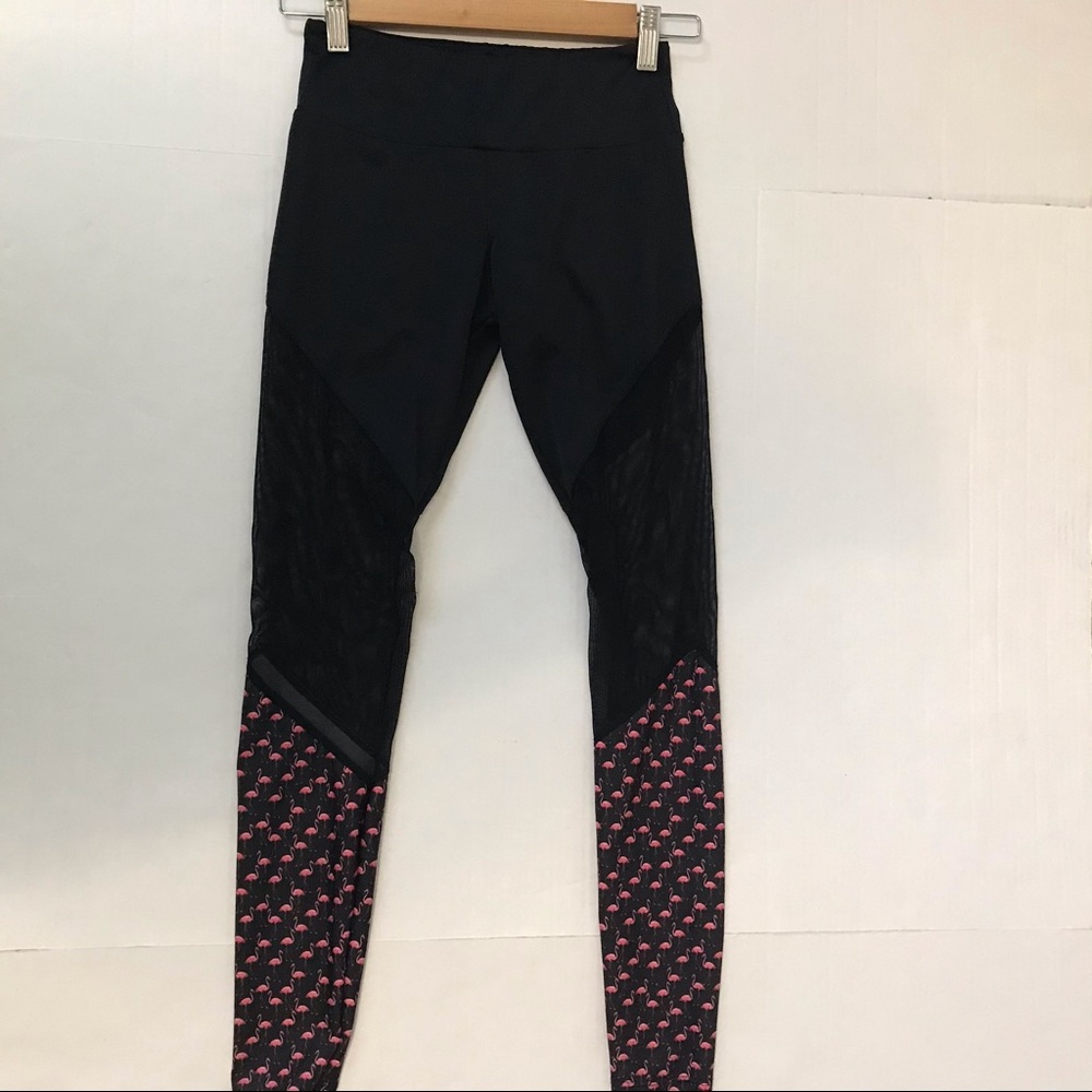 Onzie Athletic Leggings Black Pink Flamingo XS